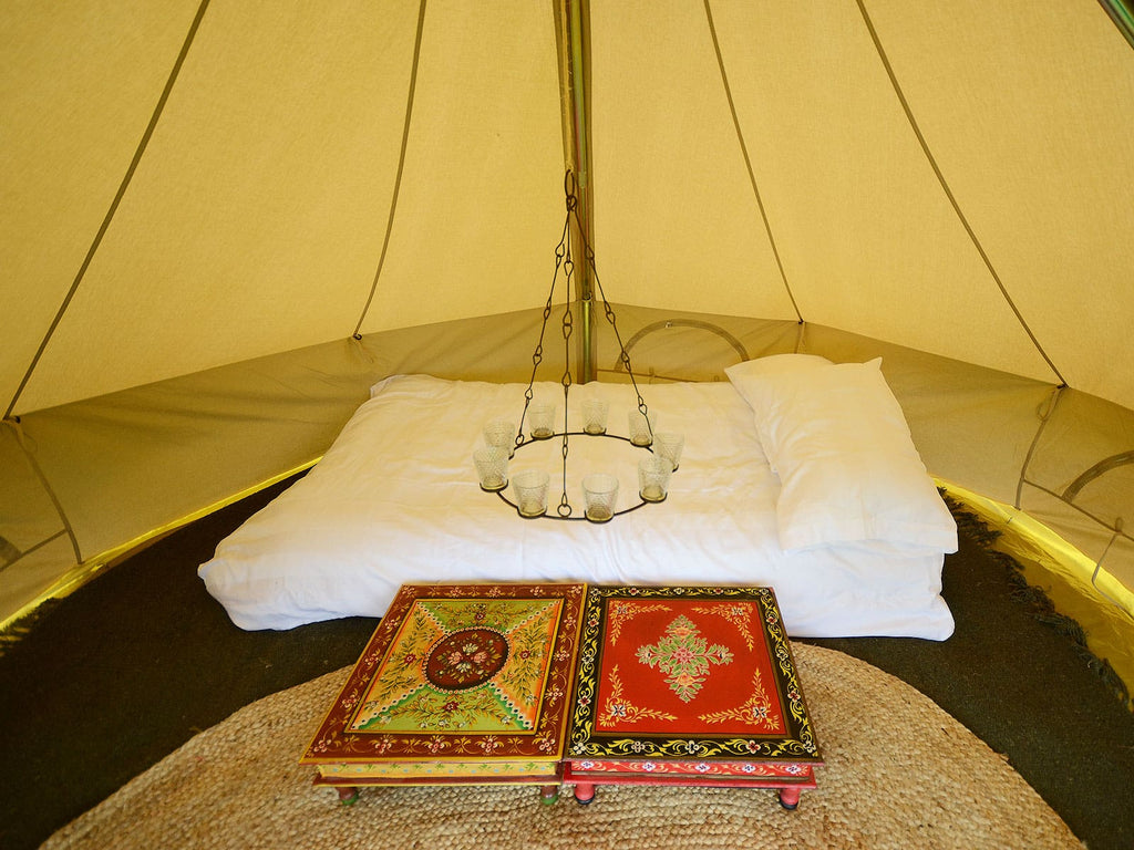 Double mattress inside a 3m standard bell tent