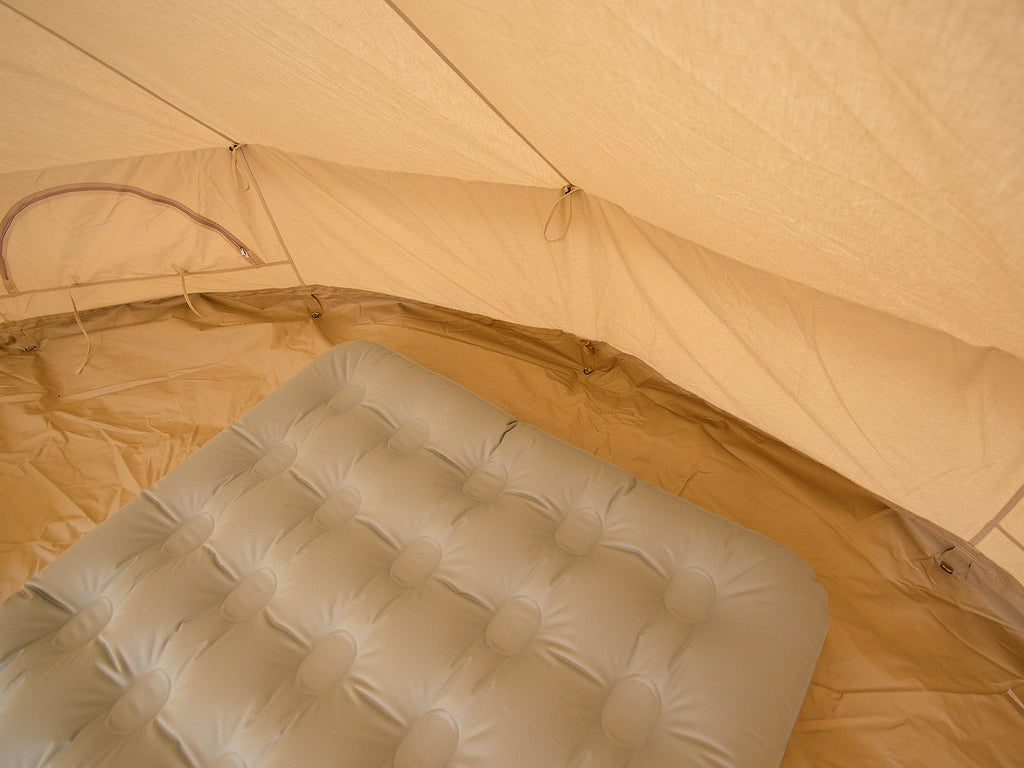 Double mattress inside a 4.5m ultimate bell tent