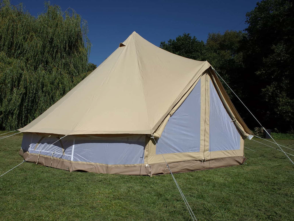 4.5m ultimate pro mesh bell tent with canvas wall  and doors rolled up
