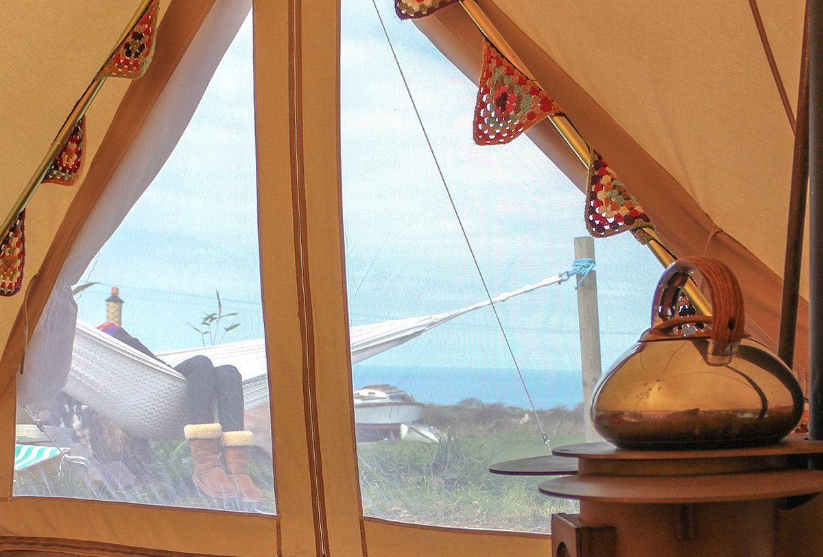 Mesh door for a 4 metre bell tent