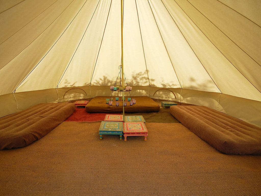 5 metre coir matting inside a bell tent