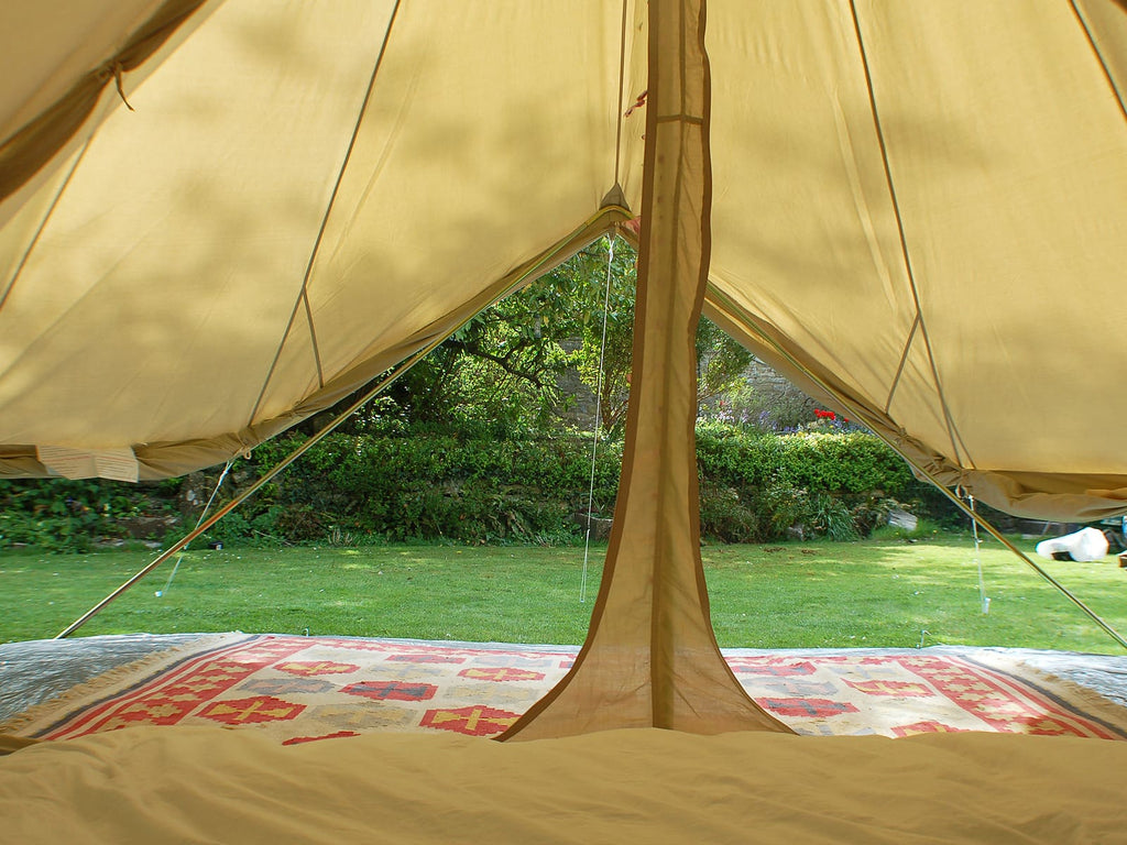 View from inside a 5m bell tent inner tent with the doors open