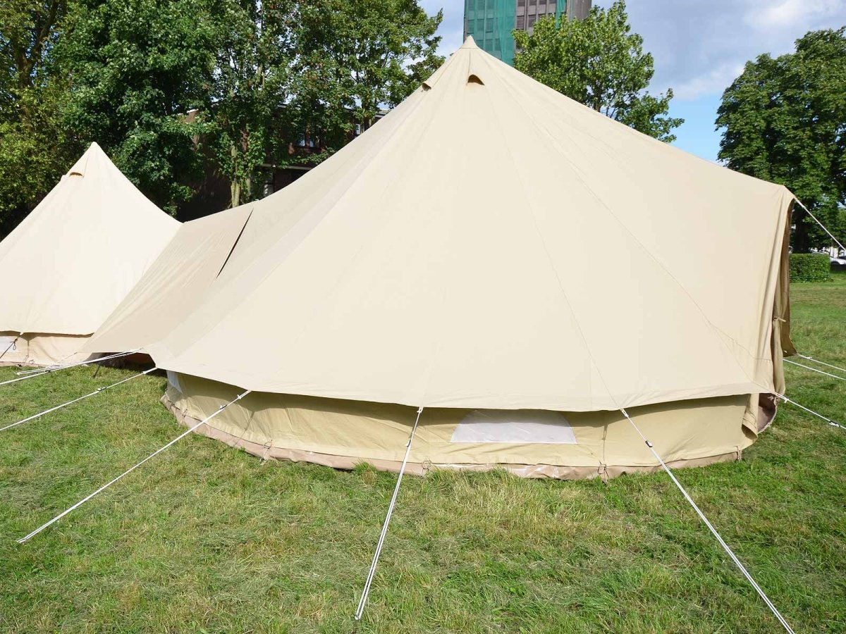 Feature - 6m double door ultimate bell tent with additional pro porch connector awning and 5m tent