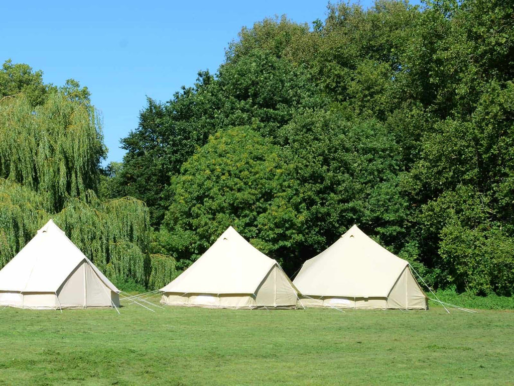 6m twin door bell tent next to 5m and 4.5m bell tents