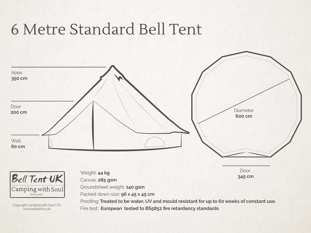 6m standard bell tent diagram and dimensions