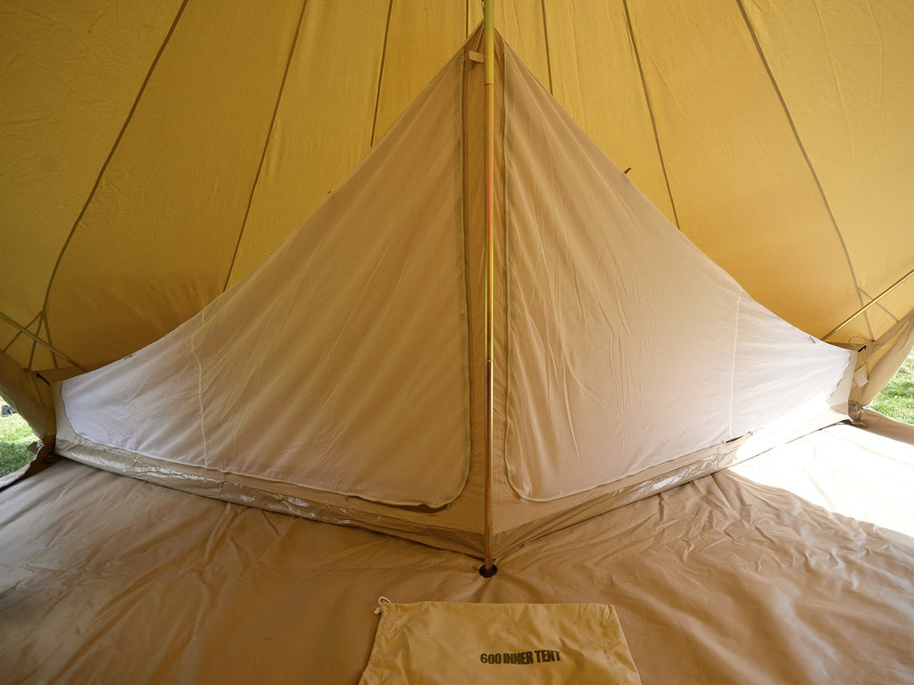 6m twin door bell tent inner tent with black out door zipped up