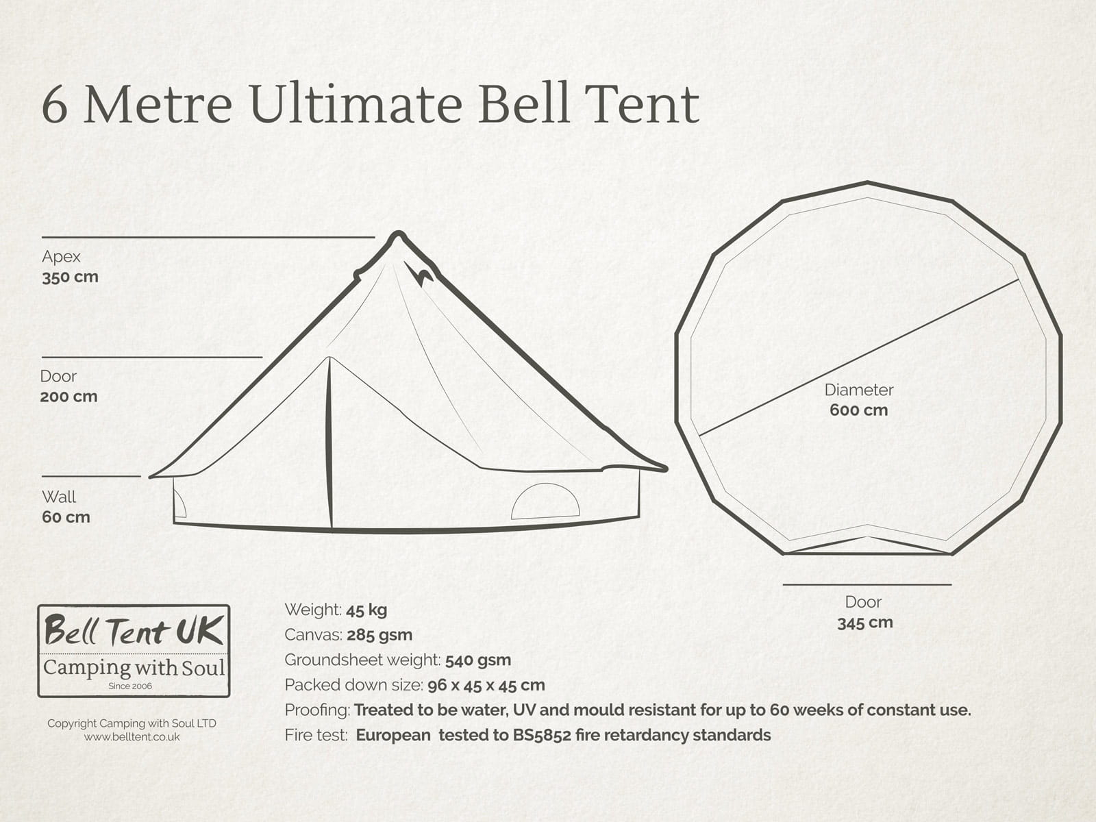 6m ultimate bell tent diagram and dimensions
