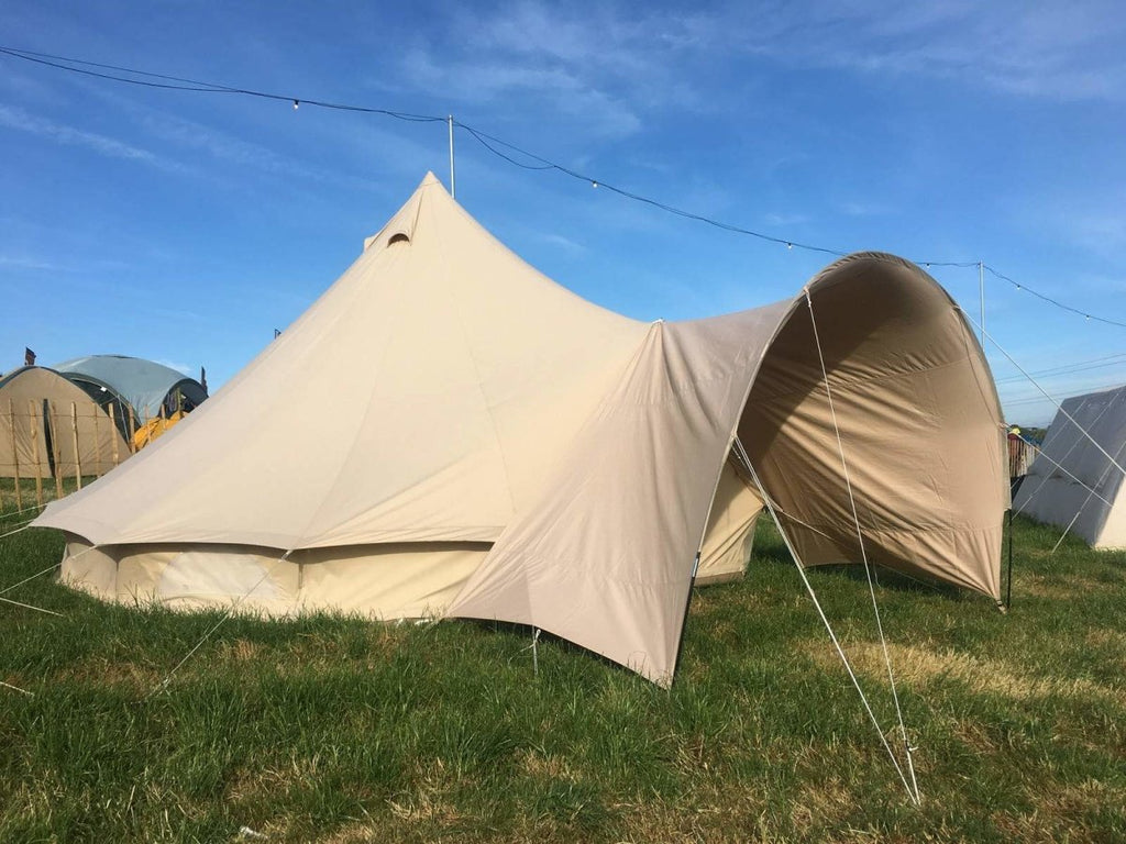 5m bell tent with porch entrance canopy
