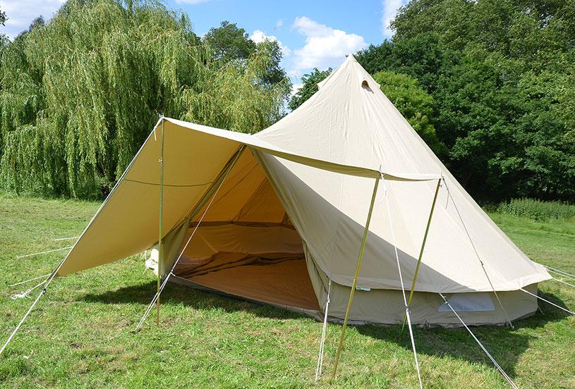 Porch and connector cotton canvas awning and 5m bell tent