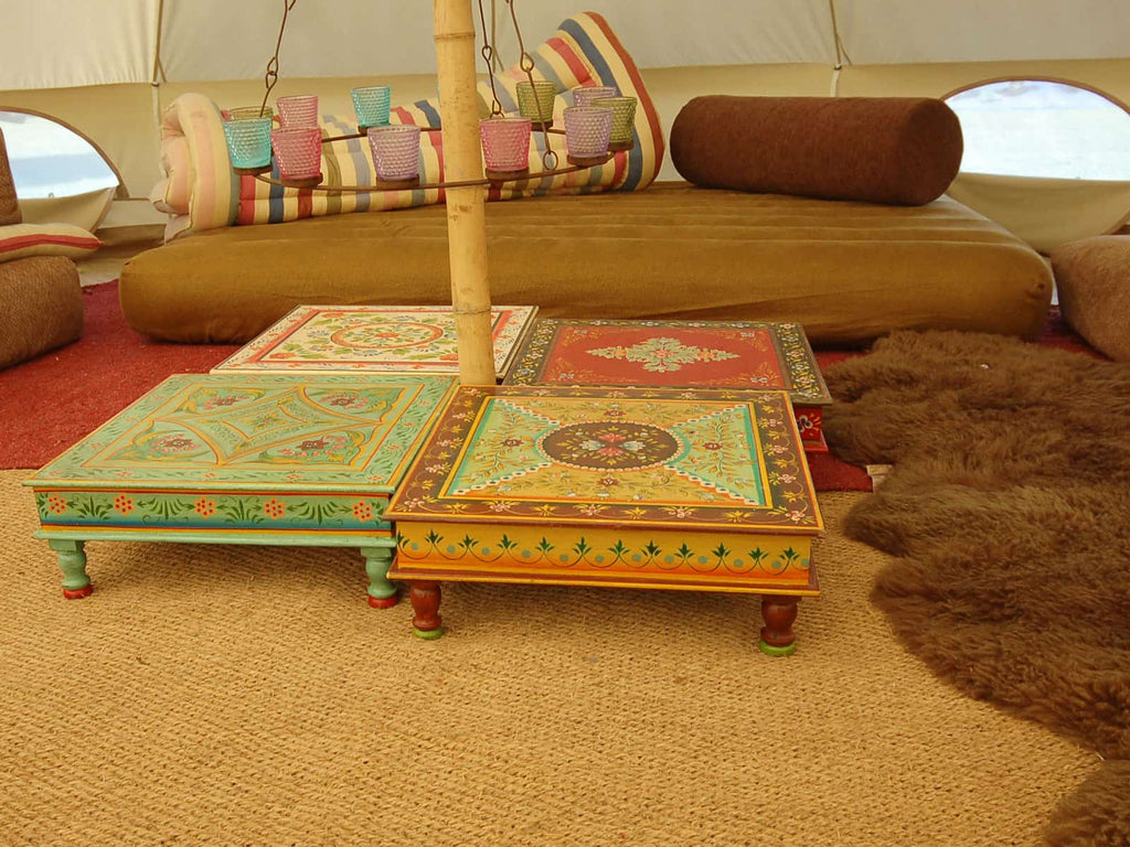 Camping with Soul square Indian tables stacked