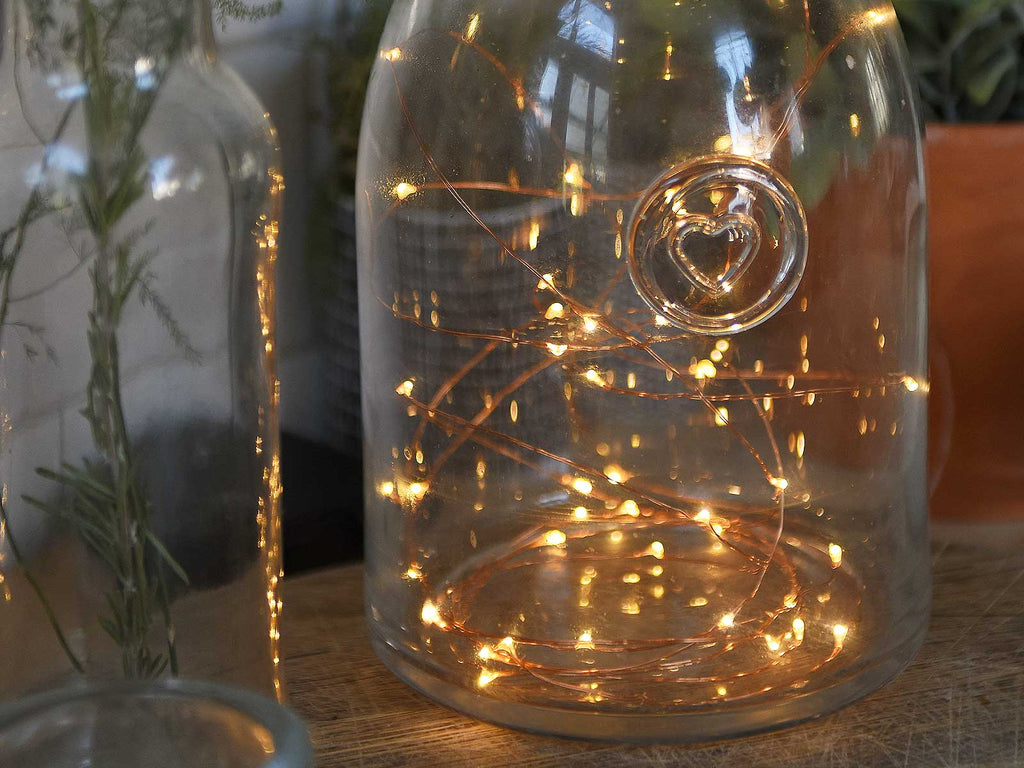 Copper wire light chain inside a jar
