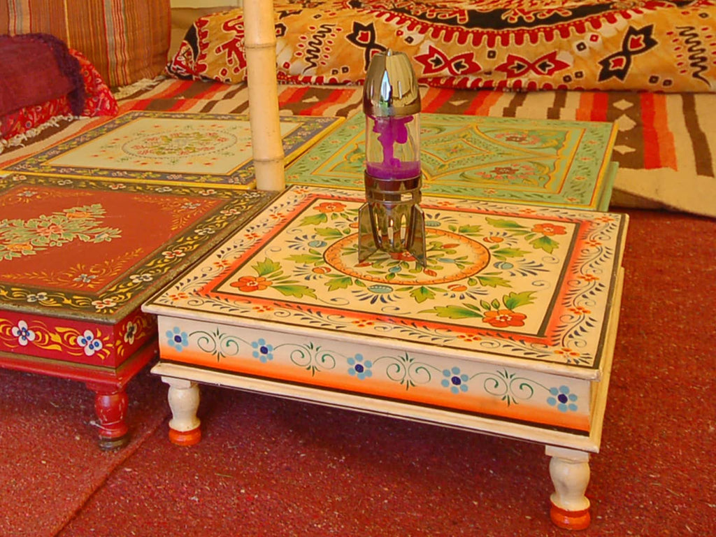 Square hand painted Indian table - Cream