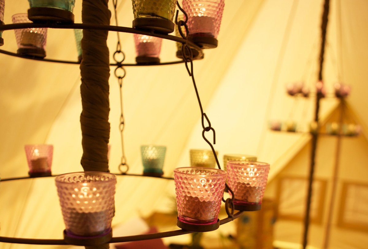 Tea Light Chandelier - Pink Glass
