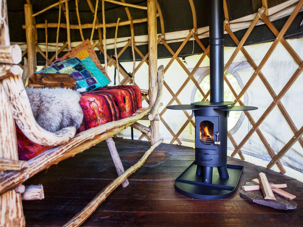Yurt with glamping bed and wood burning traveller stove 