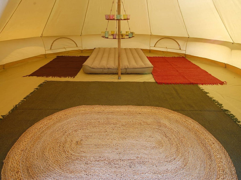 Large jute door mat in a bell tent