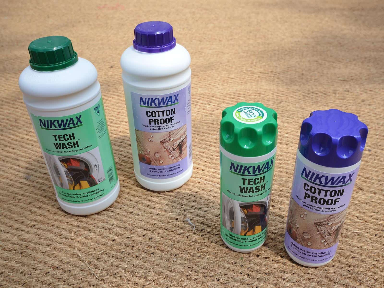 1 litre Tech Wash, 1 litre Cotton Proof, 300 ml Tech Wash & 300 ml Cotton Proof