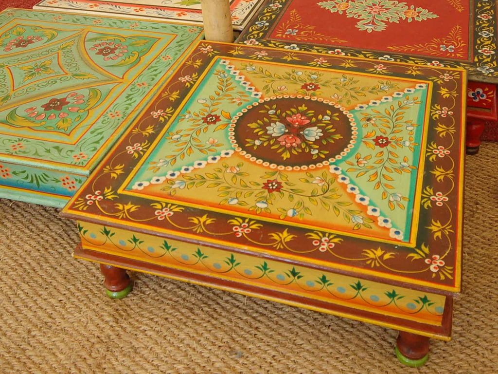 Ochre hand painted square Indian table