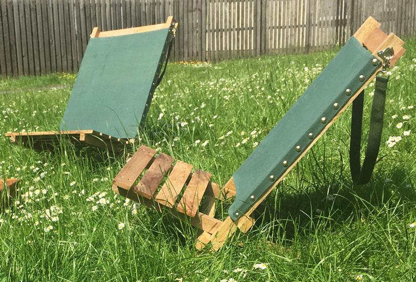 2 x portable hand-made flat-pack deckchairs