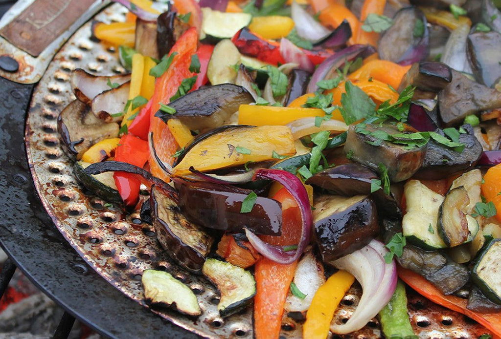 Roasted vegtables on a kadai roasting pan