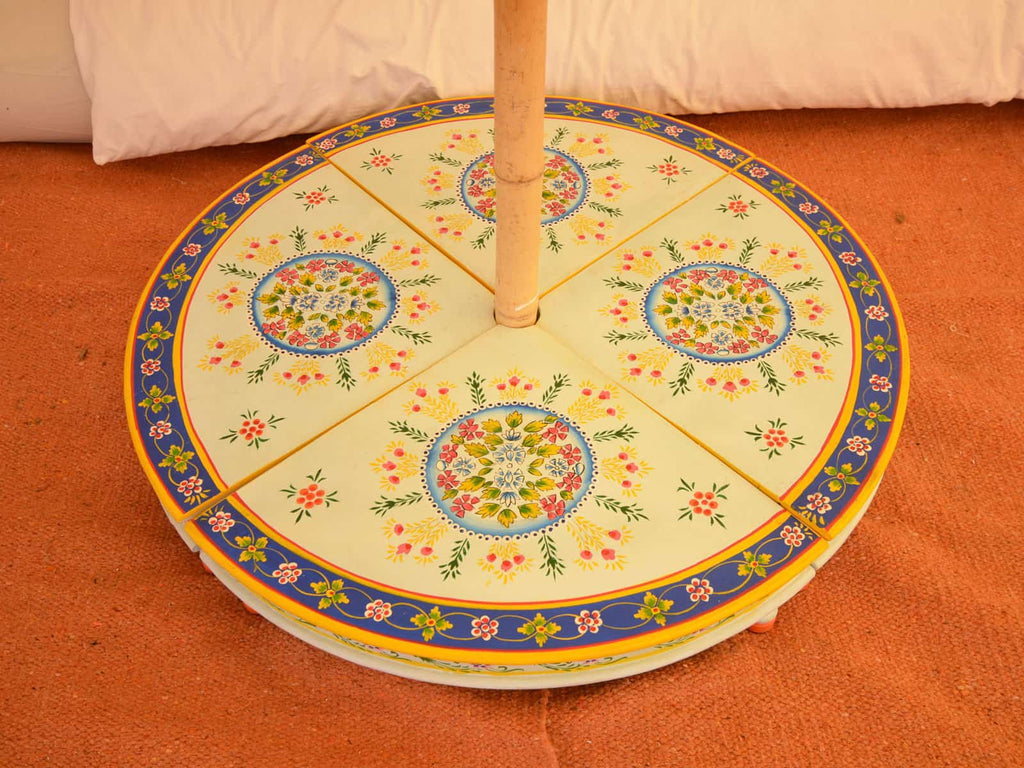 Hand painted Indian round table - Blue & yellow