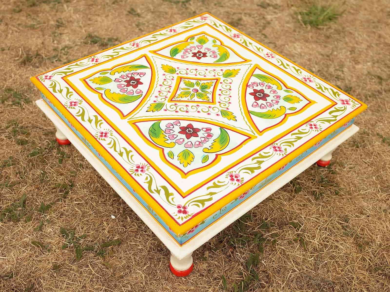Hand painted square bajot table - Aqua