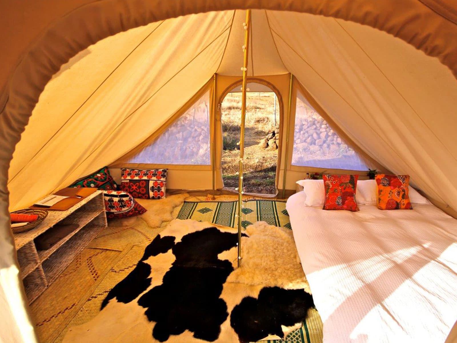 Interior of 4.4 metre touareg deluxe tent with double bed