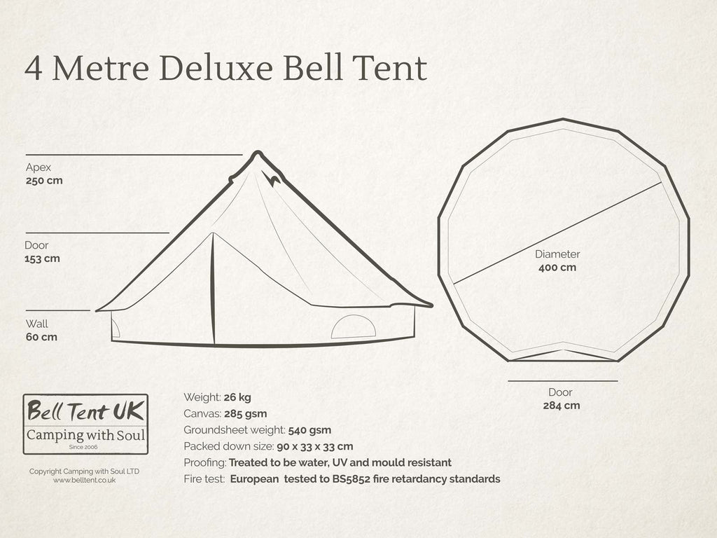 4m deluxe bell tent diagram and dimensions