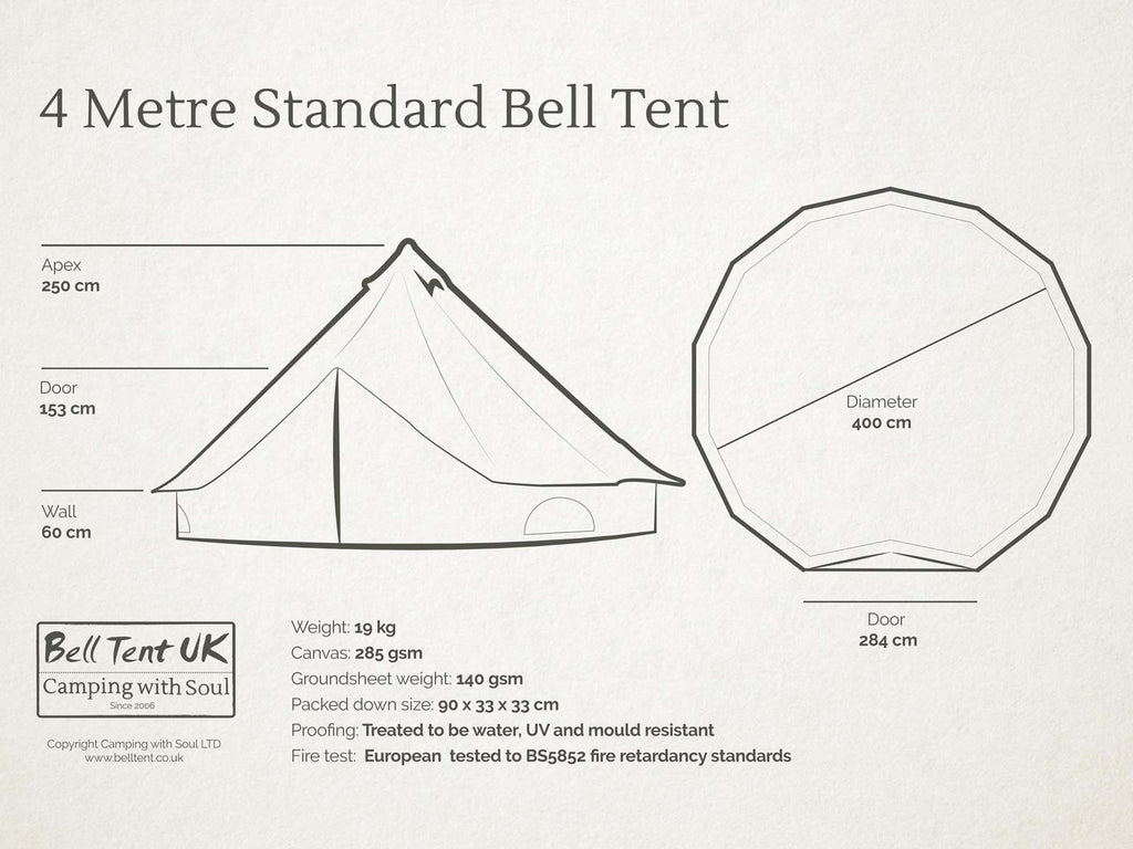 4m standard bell tent diagram and dimensions