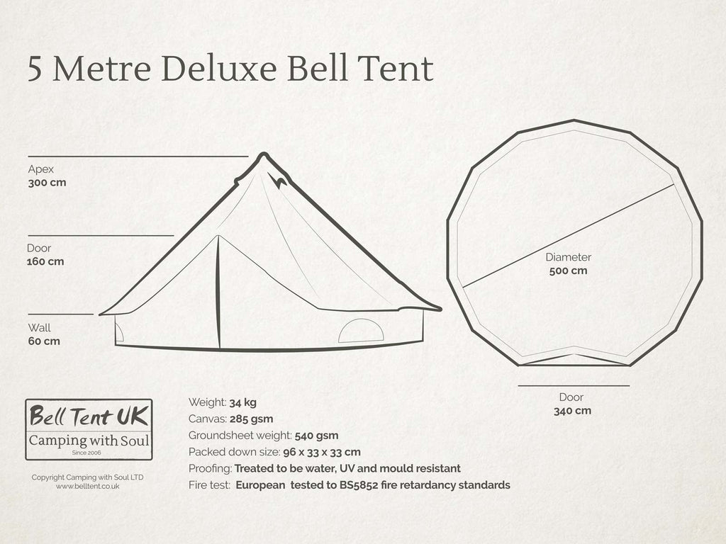5m deluxe bell tent diagram and dimensions