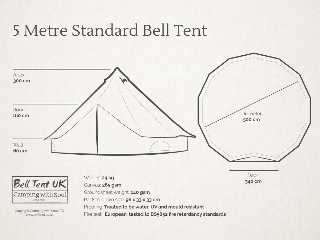 5m standard bell tent diagram and dimensions