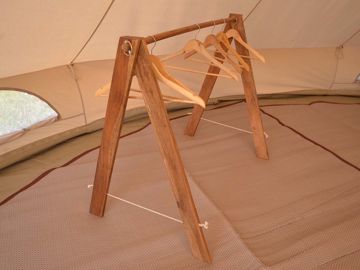 Clothes rail inside a bell tent