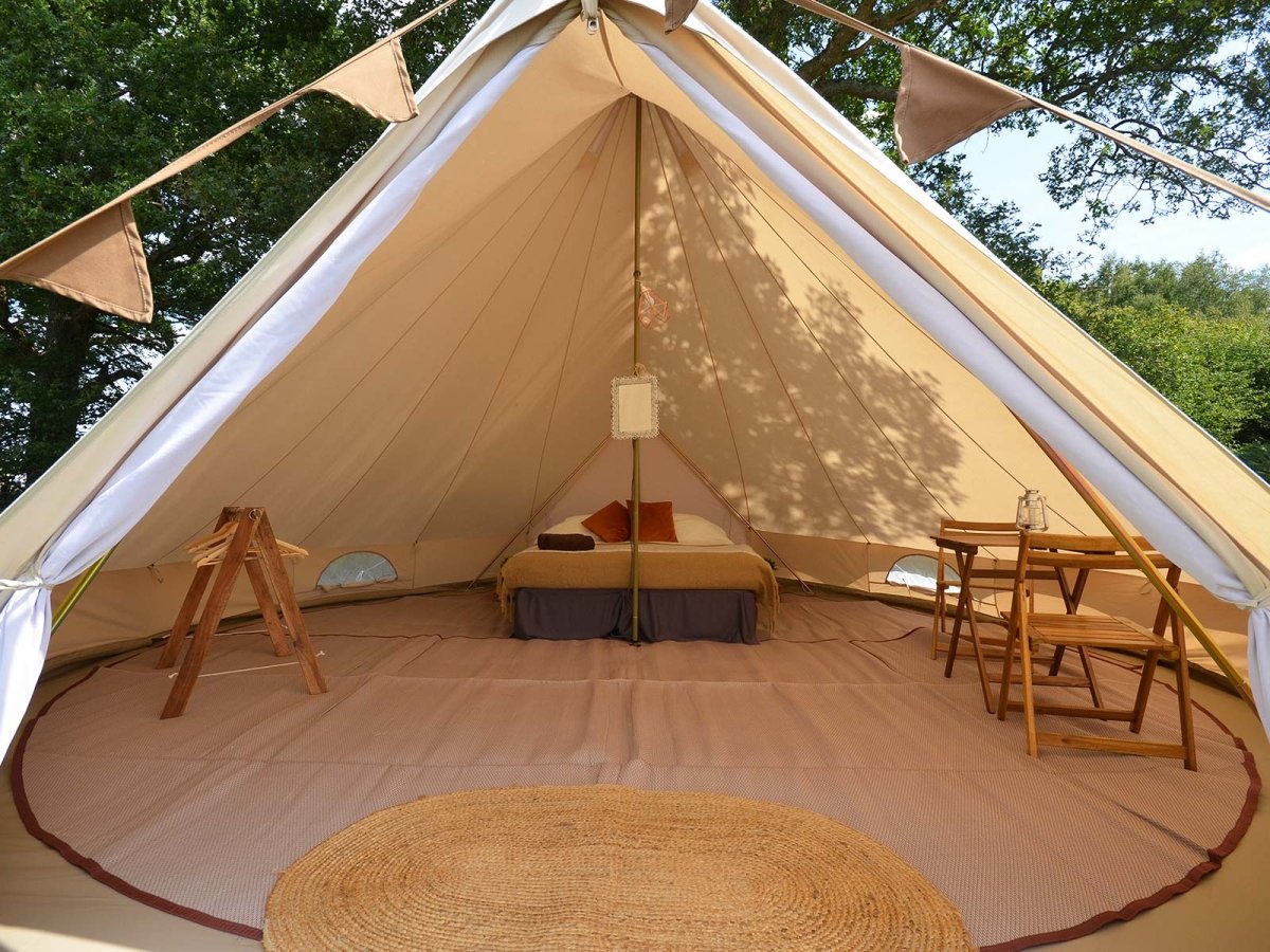 6 metre Bell Tent with clothes rail, bed & table and chairs