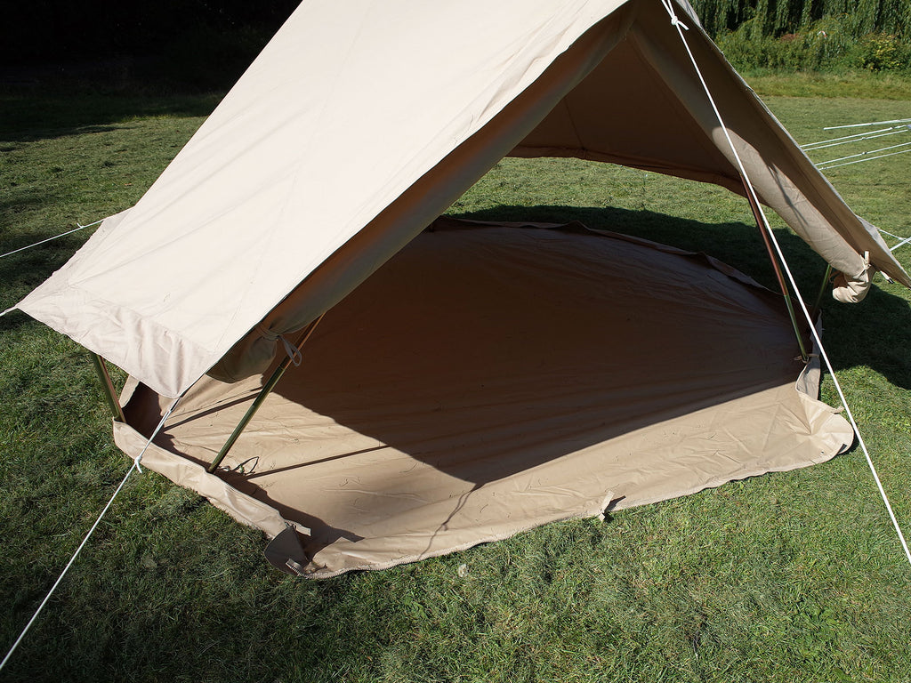 3m ultimate bell tent with walls rolled up and door open