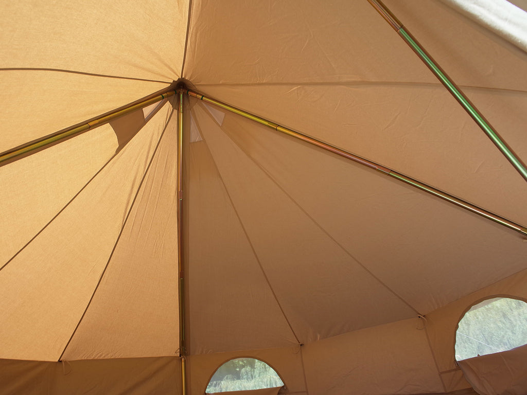 Tripod pole system and a-frame inside a 3m ultimate bell tent