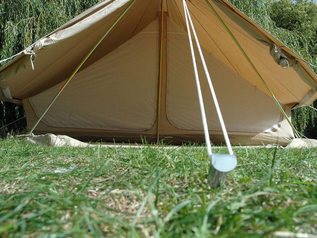 4.5m ultimate bell tent with walls rolled up and mosquito proof inner tent compartment