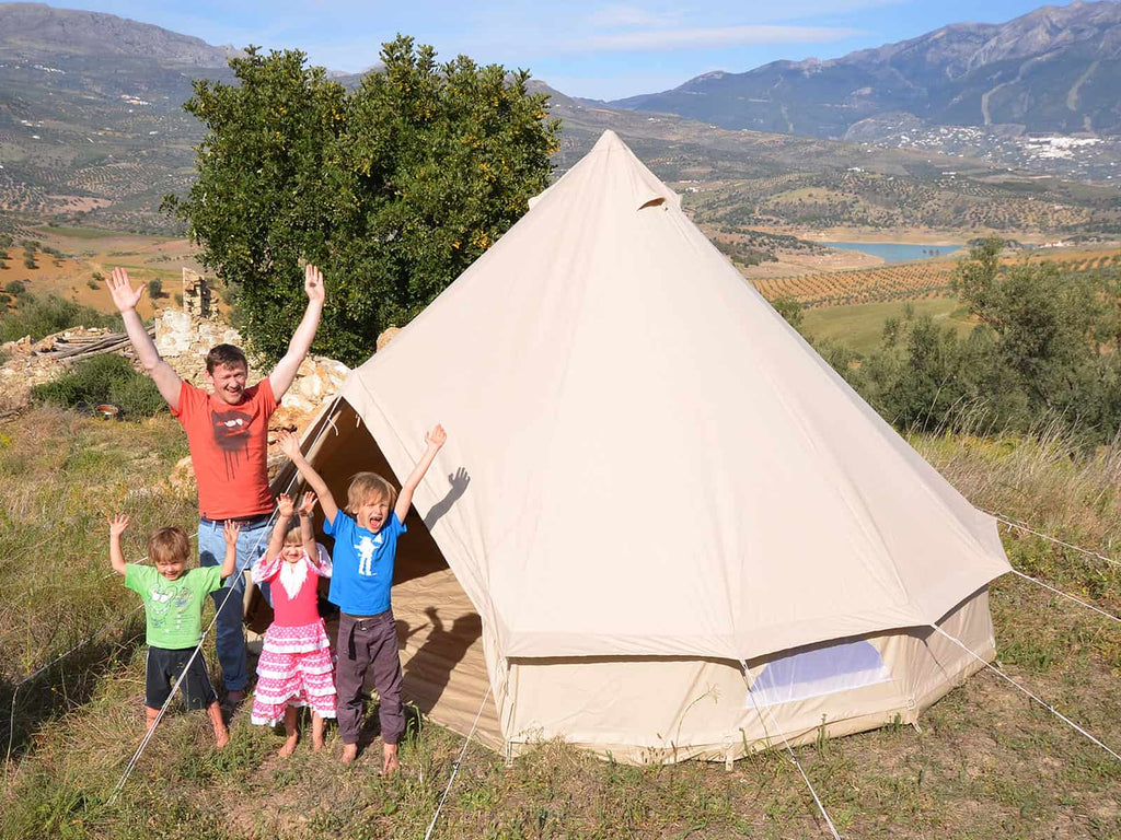 Family in front of 4.5m ultimate bell tent