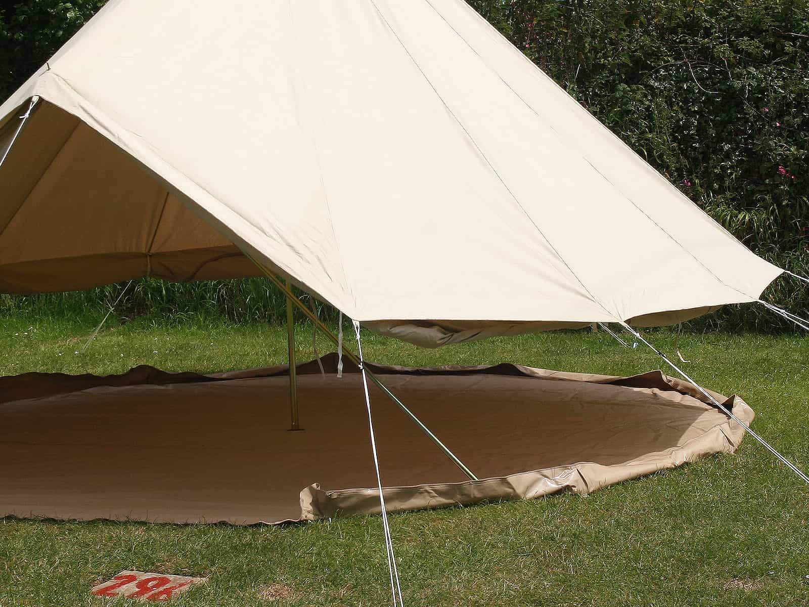 Ultimate bell tent feature, unzipped ground sheet with walls rolled up