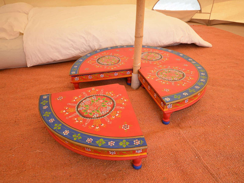 4 piece Indian round low-level table - Red