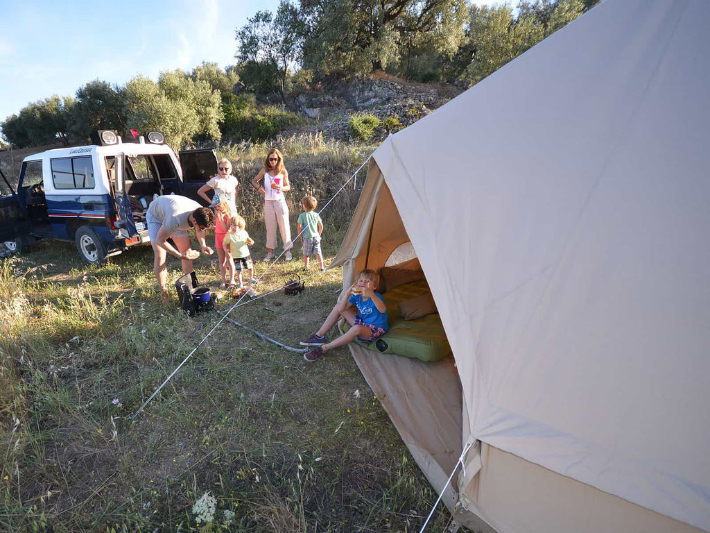 Family camping in a 4.5m ultimate bell tent