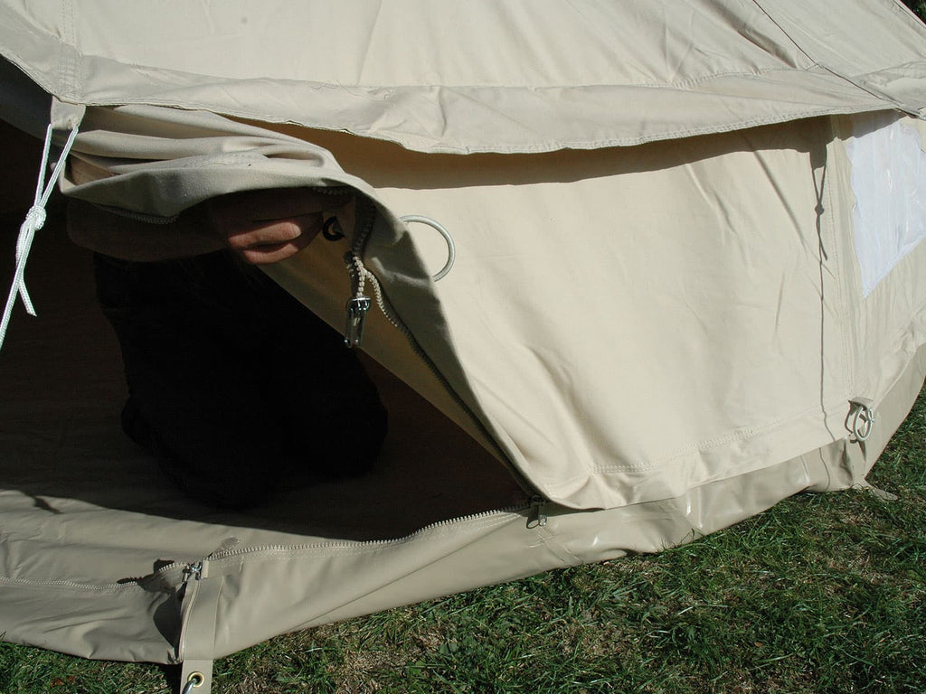 Zip-in ground sheet and side wall near door of 4m ultimate bell tent