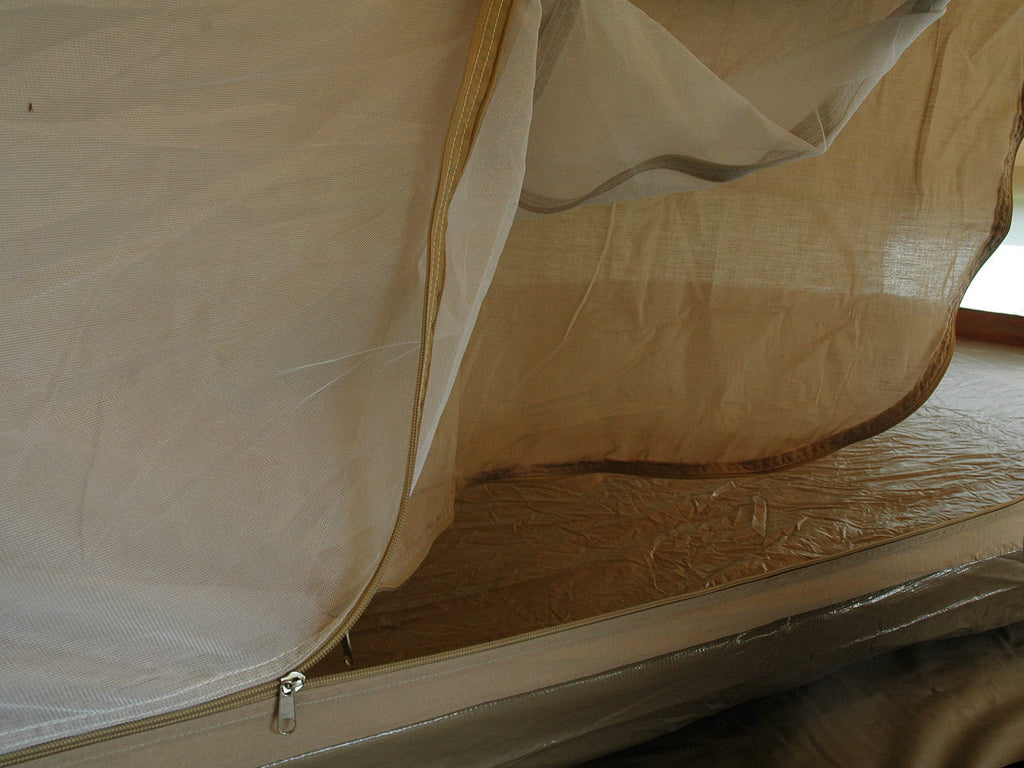 Inner tent doors have a mesh layer and a black out layer of protection from bugs and light