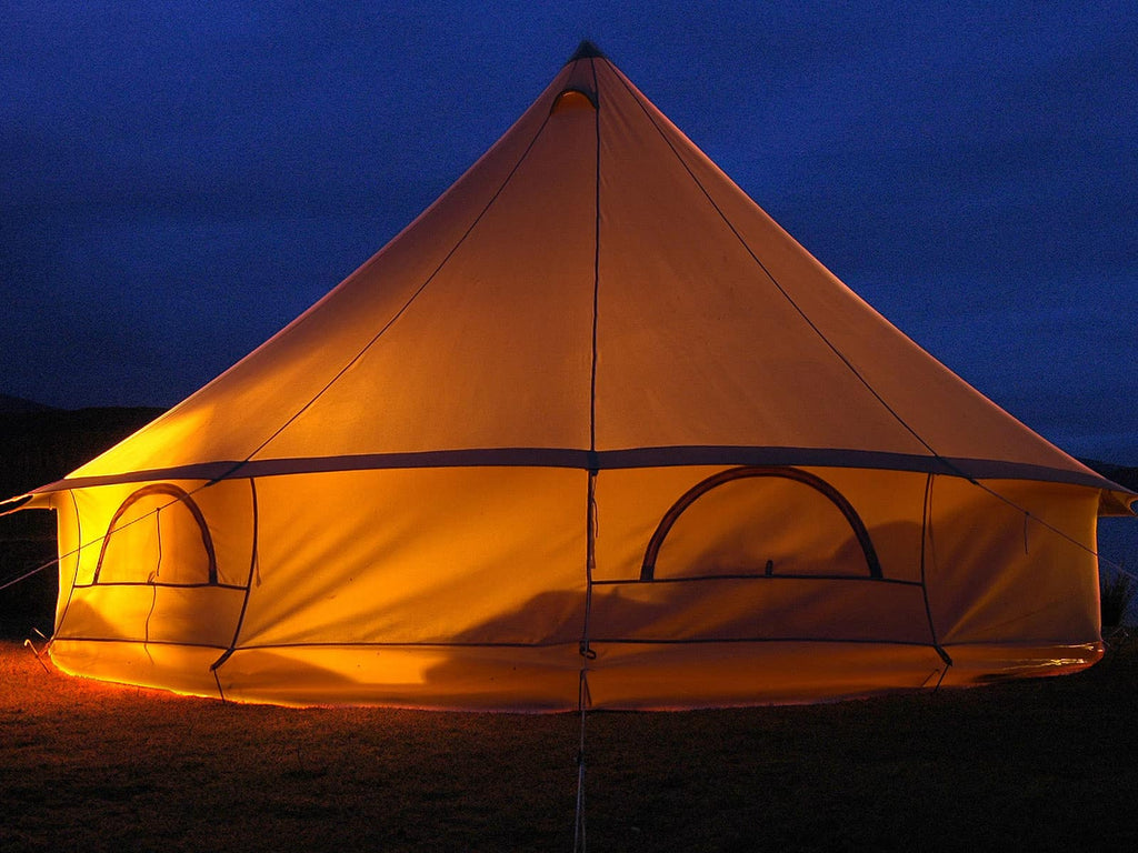 4m standard bell tent at night