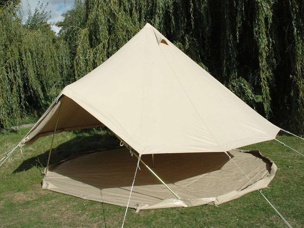 Cotton canvas 4m zig bell tent with walls rolled up