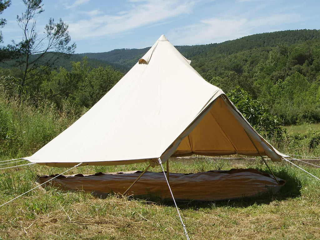 4m ultimate pro mesh bell tent with canvas and mesh walls rolled up