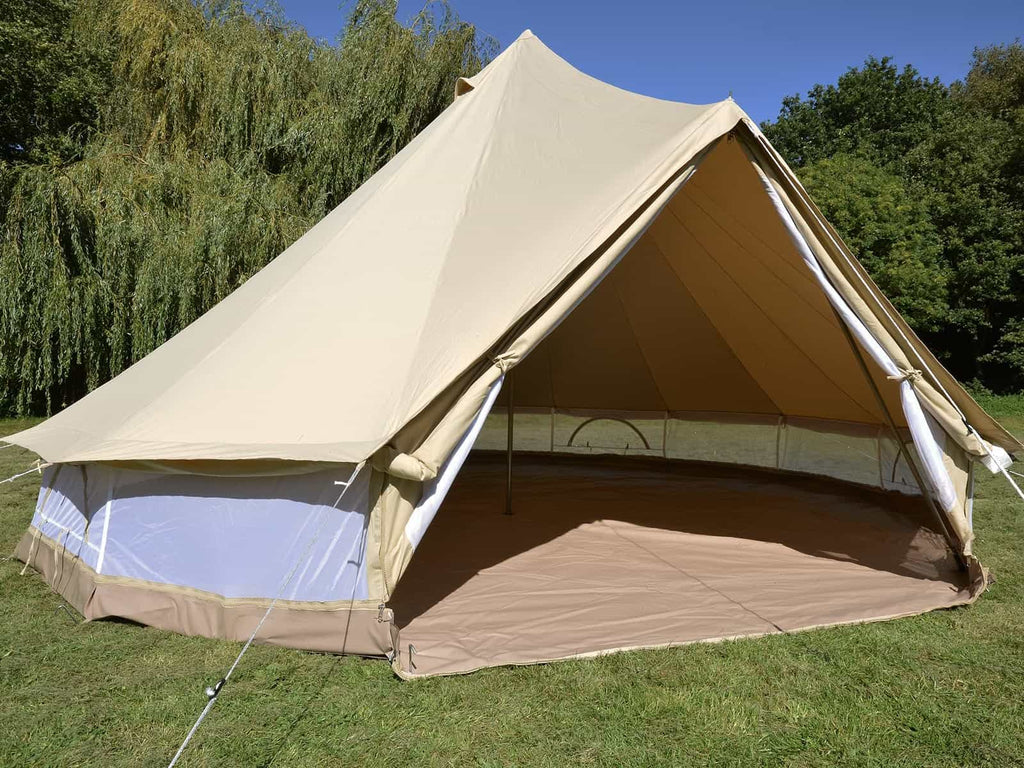 opening tent 5m Ultimate Pro Mesh Bell Tent with Zip-in Ground Sheet - Glamping