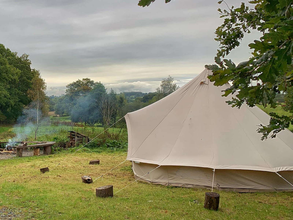 View from the side of a 5m ultimate pro mesh bell tent