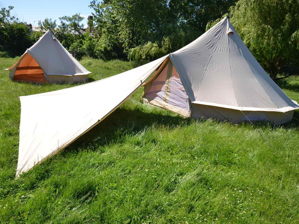 Large 5m triangle cotton canvas awning with 5m bell tent