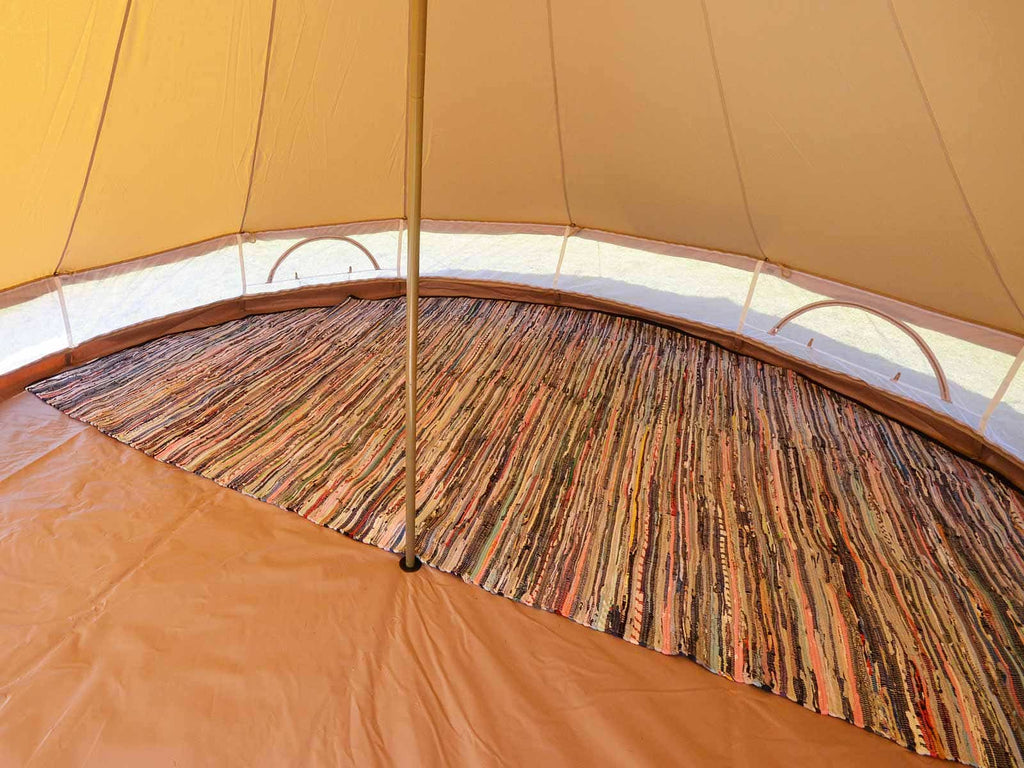 Recycled chindi rug flooring for 5m bell tents