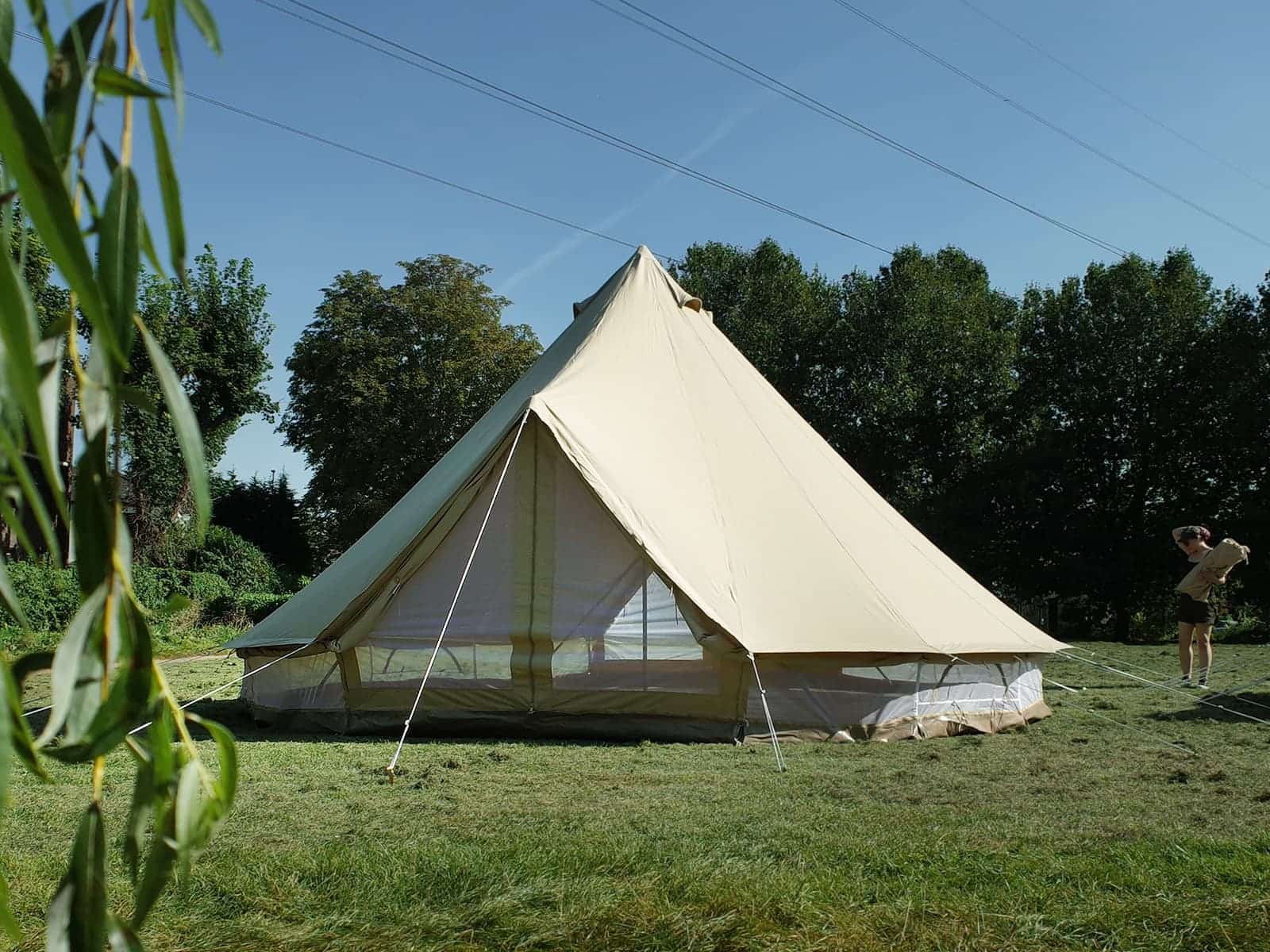 6m twin door zig bell tent with mesh walls and doors