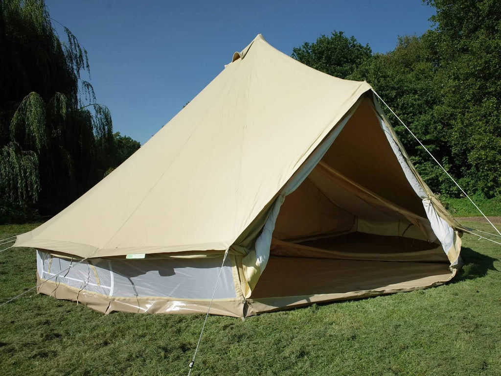 6m ultimate pro mesh bell tent with door open and inner tent inside